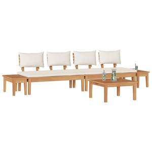 5-Piece Brown and Cream <b>Garden</b> <b>Bench</b> Set <b>with</b> <b>Cushion</b> - Product Image 3