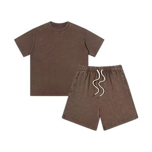 Grey Cloud <b>Acid</b> Wash 2 Piece Set Hip Hop Style <b>Drop</b> Shoulder Relaxed Fit Cotton Short Set Summer Co-ord Urban Fashion Apparel - Product Image 3