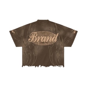 Womens 260 GSM Heavyweight Cotton Crop T Shirt Vintage Brown Acid Wash Puff Print Custom Logo Tee Breathable - Product Image 6