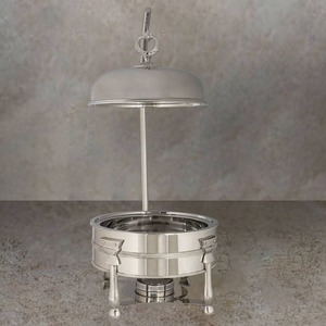 Plat à chafing classique rond en acier inoxydable avec couvercle vertical, chauffe-plats isolé pour buffet et traiteur - Product Image 3