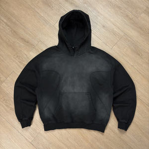 TOPSHOW Sudadera con Capucha Negra Personalizada de Felpa Francesa de 450-500 Gsm, con Efecto Desgastado, Estilo Patchwork, Oversize, Lisa, Corta, de Corte Cuadrado, para Hombre, con Efecto Desgastado por el Sol y Lavado Ácido - Product Image 4