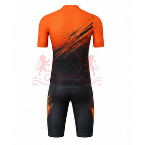 Ensemble maillot et short de cyclisme pour homme, orange et noir, à rayures diagonales, manches courtes, fermeture éclair sur le devant, pour adultes - Product Image 2