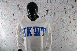 UKWT ASH GREY <b>Mock</b> <b>Neck</b> Sweatshirt 100% BLUE Applique Embroidery wide <b>neck</b> Sweatshirt Finer Threads - Product Image 4