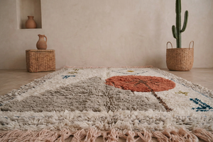 Tapis marocain en laine noué à la main Beni Ourain, paysage désertique tribal, tapis shaggy berbère, décoration de luxe pour la maison - Product Image 6