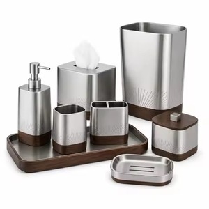 Modern Stainless Steel <b>Bathroom</b> <b>Set</b> Six-Piece Vanity <b>Accessories</b> for Home Hotel Spa Rectangle Design Durable Finish - Product Image 3