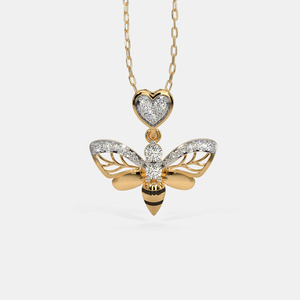 14K Yellow Gold <b>Bee</b> Heart Lab Grown Diamond Pendant Necklace - Product Image 1