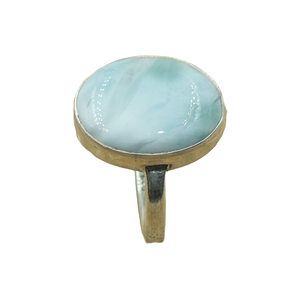Natural Larimar Gemstone <b>Ring</b> Handmade Silver Plated <b>Statement</b> <b>Ring</b> Oval Cabochon Healing Crystal Jewelry Gift Women Unisex Him - Product Image 1