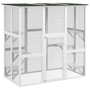 Recinto Esterno in Legno per Gatti Randagi, Grande Catio con Ampio Interno, 6 Scaffali Alti, Protezione dalle Intemperie per Gatti da Esterno - Product Image 1
