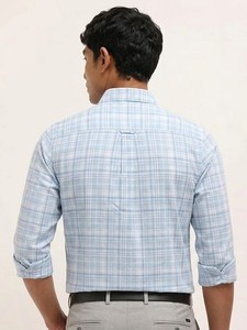 เสื้อเชิ้ตลำลองผ้าฝ้ายลายสก๊อตแขนยาวสำหรับผู้ชาย, เสื้อผ้าฝ้ายแขนยาวแบบเปิดลงกระดุมสองแถวระบายอากาศได้ดีสวมใส่ในฤดูร้อน - Product Image 3