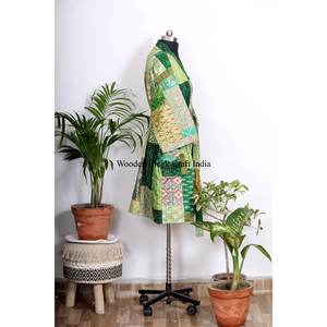 Kimono en soie pure vintage Kantha pour femmes, veste bohème taille unique ajustable mi-longue, kimonos en soie Kantha pour femmes - Product Image 5