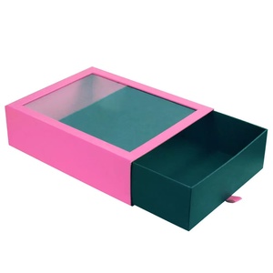 Customize <b>Thin</b> Rectangle Packaging Clear PVC Window Paper Boxes Slid Drawer Gift Package Box with Clear PVC Window Lid - Product Image 4
