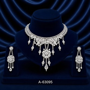 Conjunto de Collar de Novia de Diseño Exclusivo, Chapado en Oro de 24K con Circonitas, Joyería Nupcial India A-63091 - Product Image 5