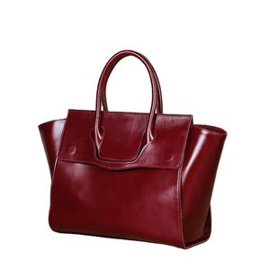 Custom High Quality Elegant Women's Wine Red <b>Genuine</b> <b>Leather</b> Laptop Tote <b>Bag</b> with Zipper Closure 13.3'' Multi-Compartment - Product Image 1