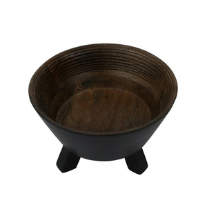 Bol rond en bois de sheesham de luxe sur piétement à trois pieds pour servir des salades de fruits, centre de table pour la cuisine et la décoration de la maison - Product Image 3