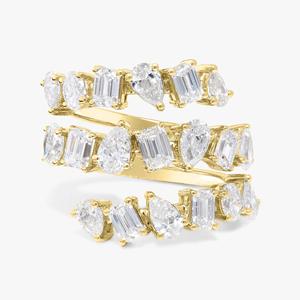 Bague Statement à Trois Rangs de Diamants en Or Massif 14k 18k, Demi-Éternité, Bijoux de Luxe Modernes, Diamants de Laboratoire Multi-Formes Certifiés IGI 3.59 - Product Image 1