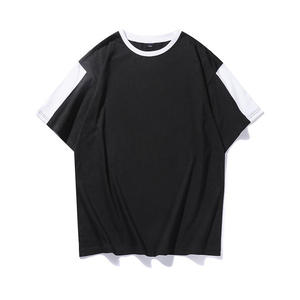 เสื้อยืดคอกลมผู้ชายแบบ Color Block สกรีนโลโก้ได้ เสื้อยืดโอเวอร์ไซส์ผ้าฝ้าย ระบายอากาศดี สไตล์ลำลอง สตรีทแวร์ รับผลิตแบบ OEM ODM - Product Image 3