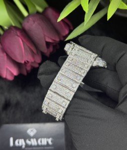 Montre automatique de luxe pour homme en acier inoxydable, style hip-hop, avec breloque en verre analogique et moissanite VVS colorée, vente en gros - Product Image 4