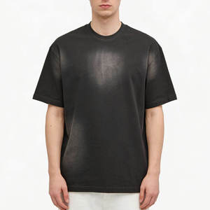 T-shirt oversize noir délavé pour homme, coton lourd, style streetwear vintage, décontracté - Product Image 2