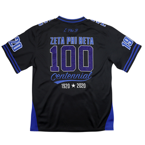Maillot de football Zeta Phi Beta Centennial pour femme, noir et bleu, ZPB 1920 2020, anniversaire, col en V, maillot de sororité - Product Image 2