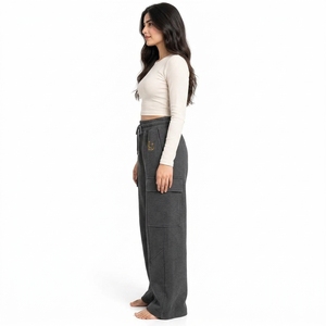 Pantalones deportivos de mezcla de algodón de primera calidad, tela cómoda, adecuados para uso diario, pantalones informales de pierna ancha para mujer, pantalones informales de corte relajado, suaves - Product Image 6