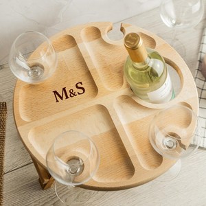 Portable Wooden Wine Picnic Table Outdoor <b>Folding</b> Mini Picnic Table with Wine Glass Holder Snack Serving Tray for Patio - Product Image 4