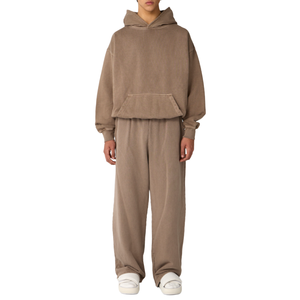 High Quality Custom Men's Heavyweight French Terry Fleece Hooded Acid Wash Oversized Baggy Tracksuits - Product Image 4