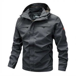 Veste Safari à Capuche Vert Olive pour Homme Coupe-Vent Imperméable Respirante Fermeture Éclair Col Montant Décontractée pour l'Extérieur Coupe Classique - Product Image 2