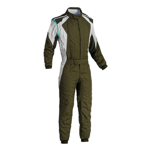 Traje de Carreras Verde Oliva con Bloques Blancos, Ignífugo, para Motociclismo, Manga Larga, para Hombre, para Todas las Temporadas - Product Image 1
