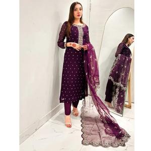 Salwar Kameez de Seda de Alta Calidad, Estilo Musulmán Formal y Modesto, para Todas las Temporadas, Organza Sin Arrugas, Secado Rápido, para Fiestas, Bodas, Diwali 1 - Product Image 6