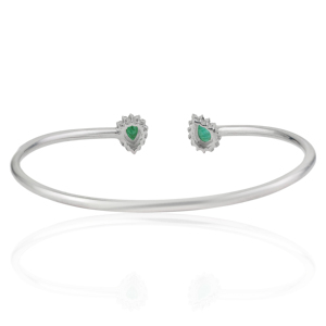 Wholesale Price 925 Sterling <b>Silver</b> Pear Cut 100% Genuine Emerald & Diamond Open <b>Cuff</b> Bangle For Women's - Product Image 6