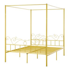 Struttura letto a baldacchino in metallo con design minimalista a quattro postelli e supporto a doghe in acciaio resistente - Misura Queen - Product Image 1