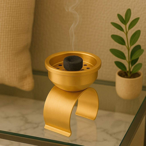 Meilleure Vente : Brûleur à Bakhoor Moderne en Métal Doré, Porte-Encens au Design Arabe pour Oud, Parfum d'Ambiance pour la Maison, Décoration Intérieure Moyen-Orient & Golfe - Product Image 1