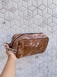 Hand Tooled Leather <b>Toiletry</b> New Designer Organizer Shaving Kit Man Women Travel Cosmetic Bags Cowhide Leather Makeup Bags - Product Image 5
