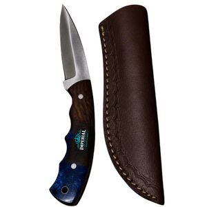 Cuchillo de Caza de Hoja Fija con Mango Bicolor de Nogal Oscuro y Resina Azul Profundo, Cuchillo de Supervivencia para Caza y Camping al Aire Libre con Espiga Completa - Product Image 1