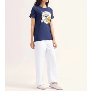 เสื้อยืดลำลองผู้หญิง พิมพ์ลาย แขนสั้น ระบายอากาศดี คอกลม เป็นมิตรกับสิ่งแวดล้อม แห้งเร็ว ผ้าฝ้ายออร์แกนิค 200 กรัม ทรงปกติ พิมพ์ลายดิจิทัล - Product Image 5