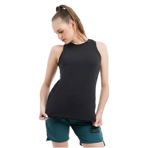 Camiseta sin mangas deportiva de poliéster con estampado de circuito neón para mujer, de secado rápido, cuello redondo, tejida, para fitness - Product Image 3