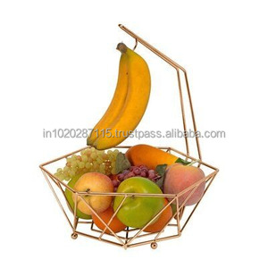 Round handcrafted metal fruit <b>basket</b> <b>with</b> stylish pattern and premium long lasting material for daily storage use - Product Image 1