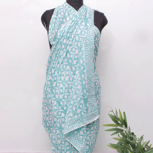 Cotton Floral <b>Sarong</b> Turquoise Beach <b>Wrap</b> Women Lightweight Summer Pareo Scarf. - Product Image 1