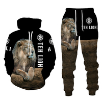 Conjunto Deportivo Unisex con Capucha y Estampado Gráfico Completo Teh Lion 2 en 1, Ropa Casual de Primavera, 320g Poliéster/Algodón Sublimado