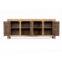 Mueble para TV Capri de 4 Puertas, Madera de Teca Sólida, Color Natural, Diseño Tradicional para Sala de Estar, Dormitorio, Hotel, Compatible con Televisores de hasta 65 Pulgadas