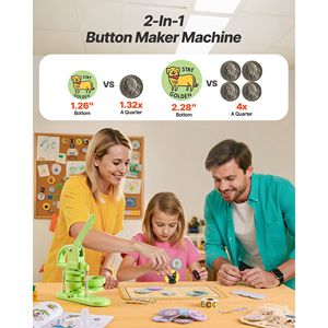 Macchina per la creazione di badge 2-in-1 con taglierina per pin e cerchi in plastica da 1,26/2,28 pollici e 200 pezzi di componenti rinforzati per badge Magic Book - Product Image 2