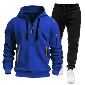 Ensemble de survêtement en coton épais à capuche blanc pour homme, veste à fermeture éclair à manches longues, poches latérales, polyester respirant, vêtements décontractés - Product Image 5