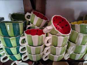 Ceramic Watermelon <b>Mugs</b> Green Striped Design <b>Novelty</b> Coffee Cups Dishwasher And Microwave Safe Reusable Home Drinkware - Product Image 3