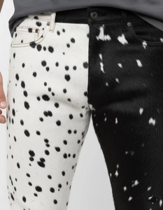 Pantalon en cuir de vachette véritable avec fourrure pour homme, style motard western, pour la mode et la pratique de la moto - Product Image 2