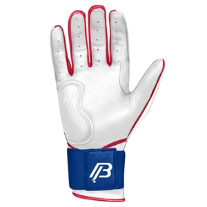 BULKBEAR Baseball Batting <b>Gloves</b> White <b>Red</b> Blue Leather Flexible Breathable Training <b>Gloves</b> Ambidextrous Hook And Loop Closure - Product Image 2