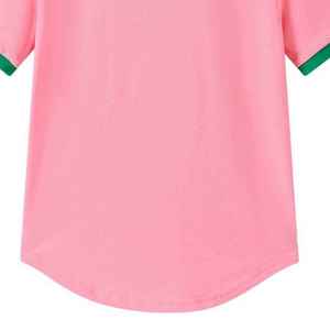 เสื้อยืดผู้หญิงสีชมพูเขียวเฮนลีย์แขนสั้นตัดเย็บแบบคอนทราสต์ติดกระดุมด้านหน้าเสื้อยืดลำลองสวมใส่ได้ทุกวัน - Product Image 4