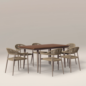 Juego de Comedor Moderno para Exteriores con Mesa Rectangular y Seis Sillas con Respaldo Sólido para Muebles de Hogar - Product Image 1