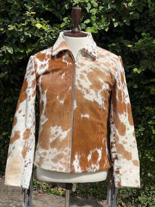 Women's Genuine Cowhide Hair On Leather Fringe <b>Jacket</b> Western Cowboy Cow Print <b>Zip</b> <b>Up</b> Biker Fashion Coat OEM ODM - Product Image 1