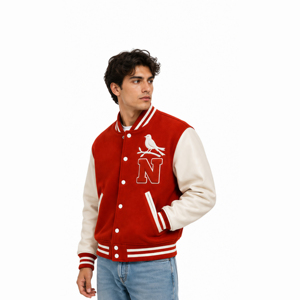Chaqueta Universitaria Premium, Cuerpo de Lana, Mangas de Cuero, Parche Bordado, Chaqueta Personalizada para Equipos, Parche de Chenilla, Chaqueta de Béisbol - Product Image 1