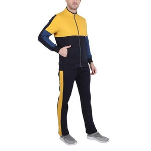 Survêtement jaune pour homme avec blocs de couleur, fermeture éclair intégrale, col montant, coupe décontractée, en polyester et coton, pour l'automne, avec poche latérale - Product Image 2